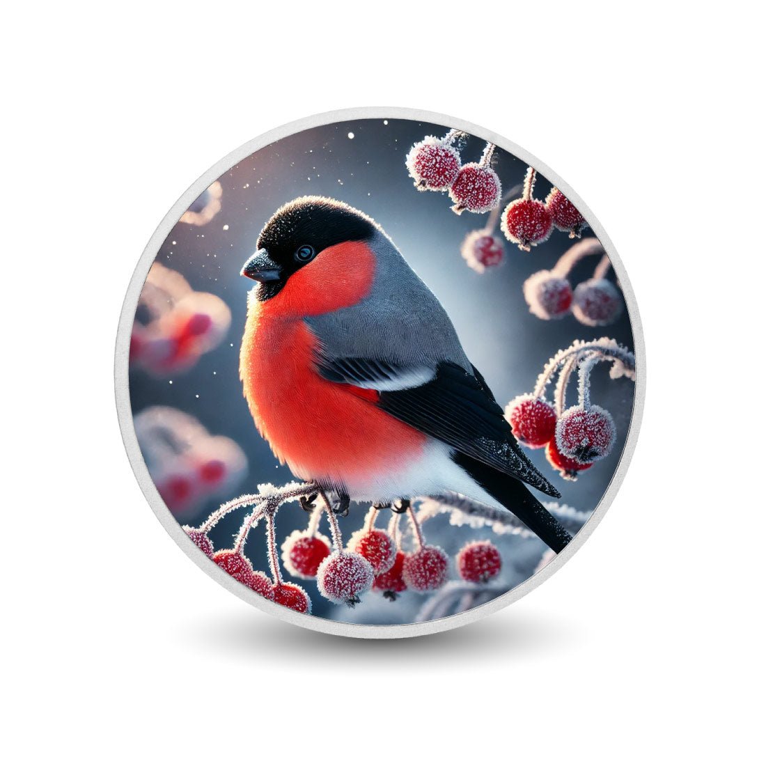 Crimson Frost: A Bullfinch's Elegance 1oz Silver - Arverni Mint