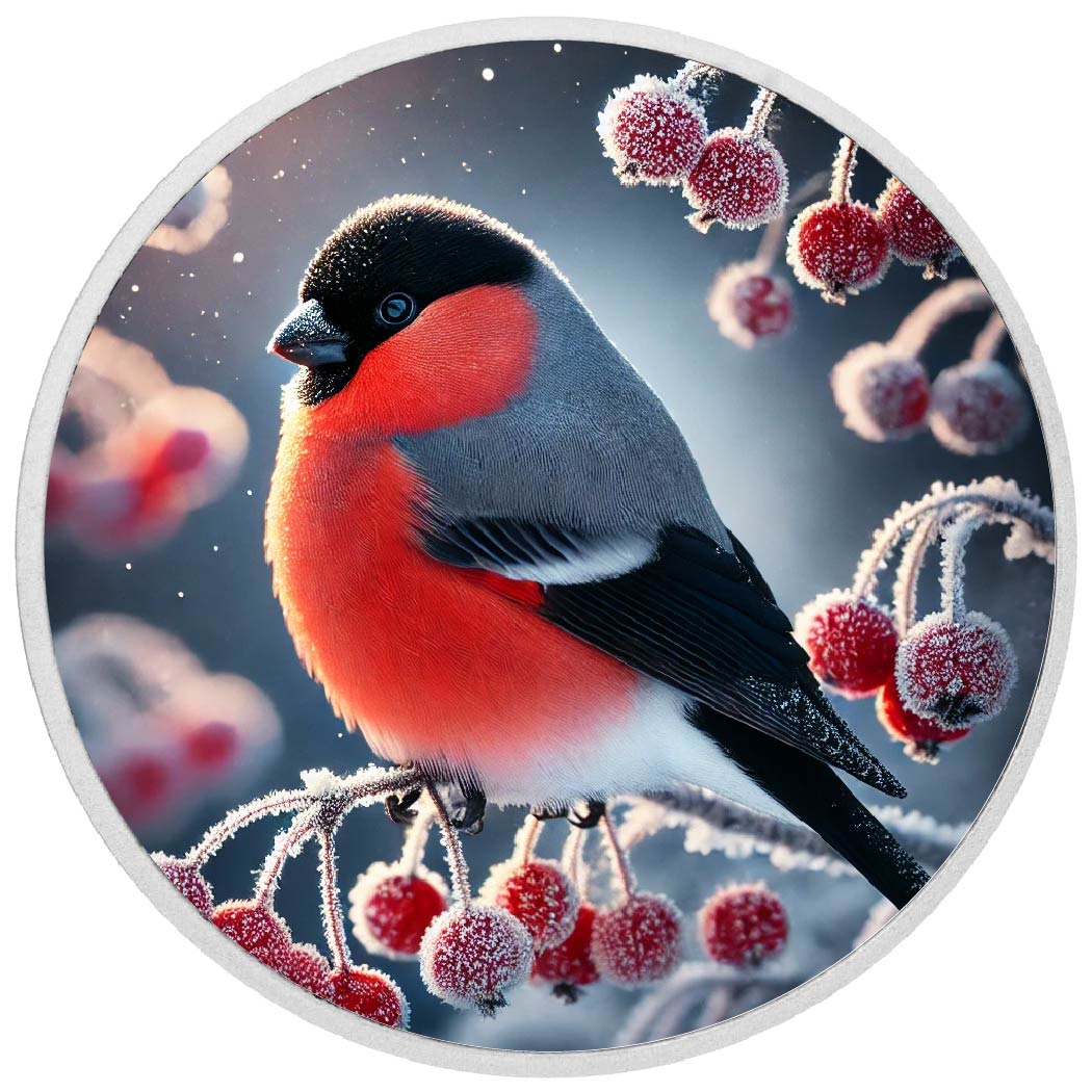 Crimson Frost: A Bullfinch's Elegance 1oz Silver - Arverni Mint