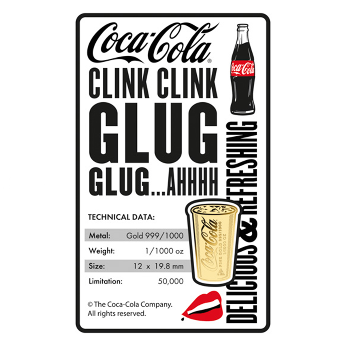 Coca-Cola Pop Art Cup 999 Fine Gold 1/1000 oz Coin in Card