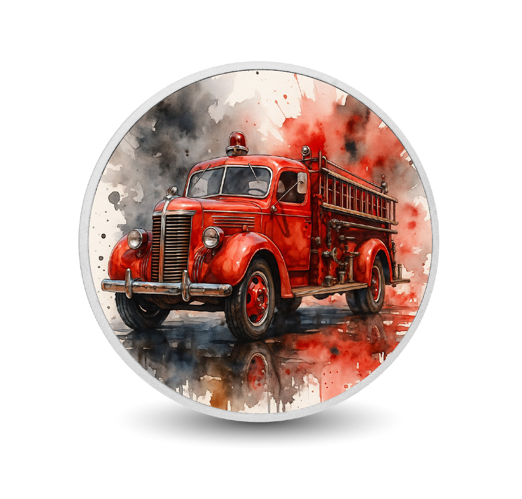 Pièce de monnaie de 1 oz en argent fin coloré « Flambée de gloire : camion de pompiers vintage »
