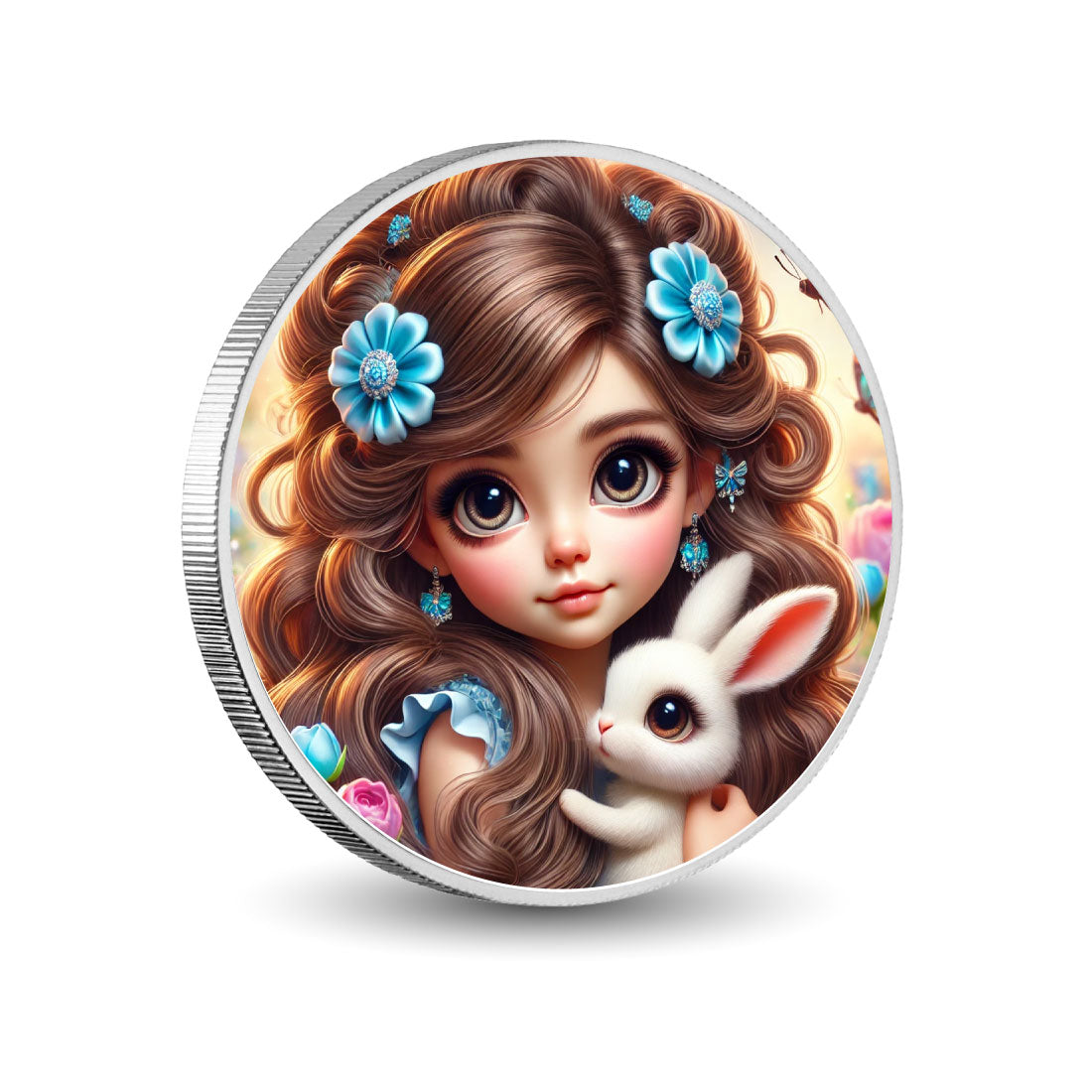 Luna et son petit lapin 1oz Pièce colorée en argent