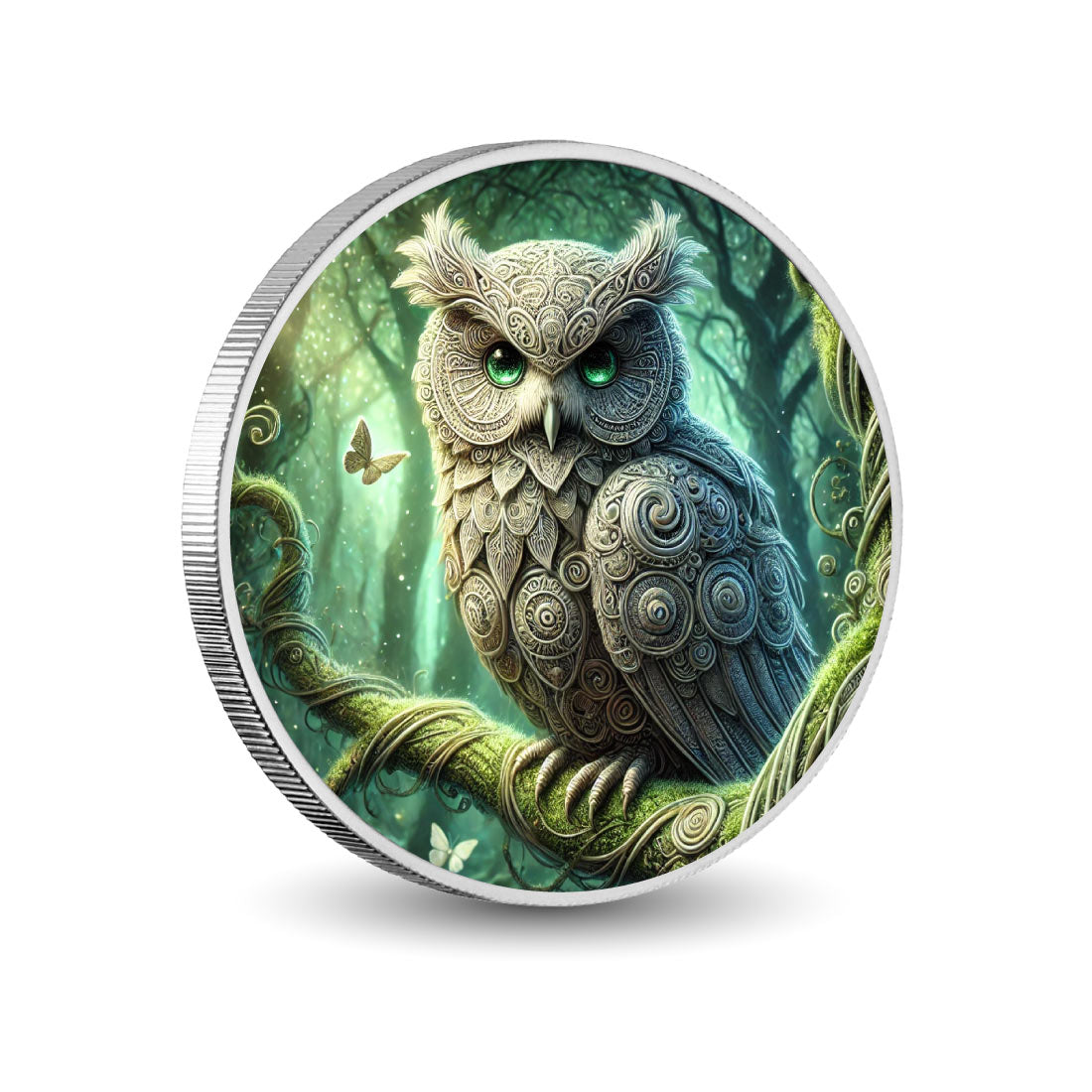 Hibou enchanté dans une forêt mystique, pièce en argent de 1 oz
