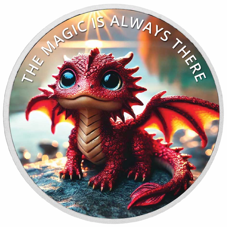 La magie est toujours là : Ember, le dragon au cœur de flamme, pièce colorée en argent de 1 oz