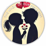 La magie du premier baiser : cœurs en fleurs, pièce colorée en argent de 1oz