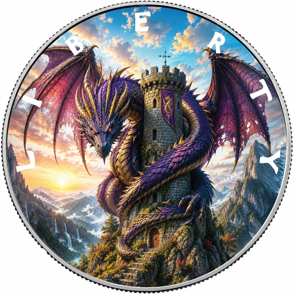 The Watcher’s Tower 1oz 999 Silver BU Colourized