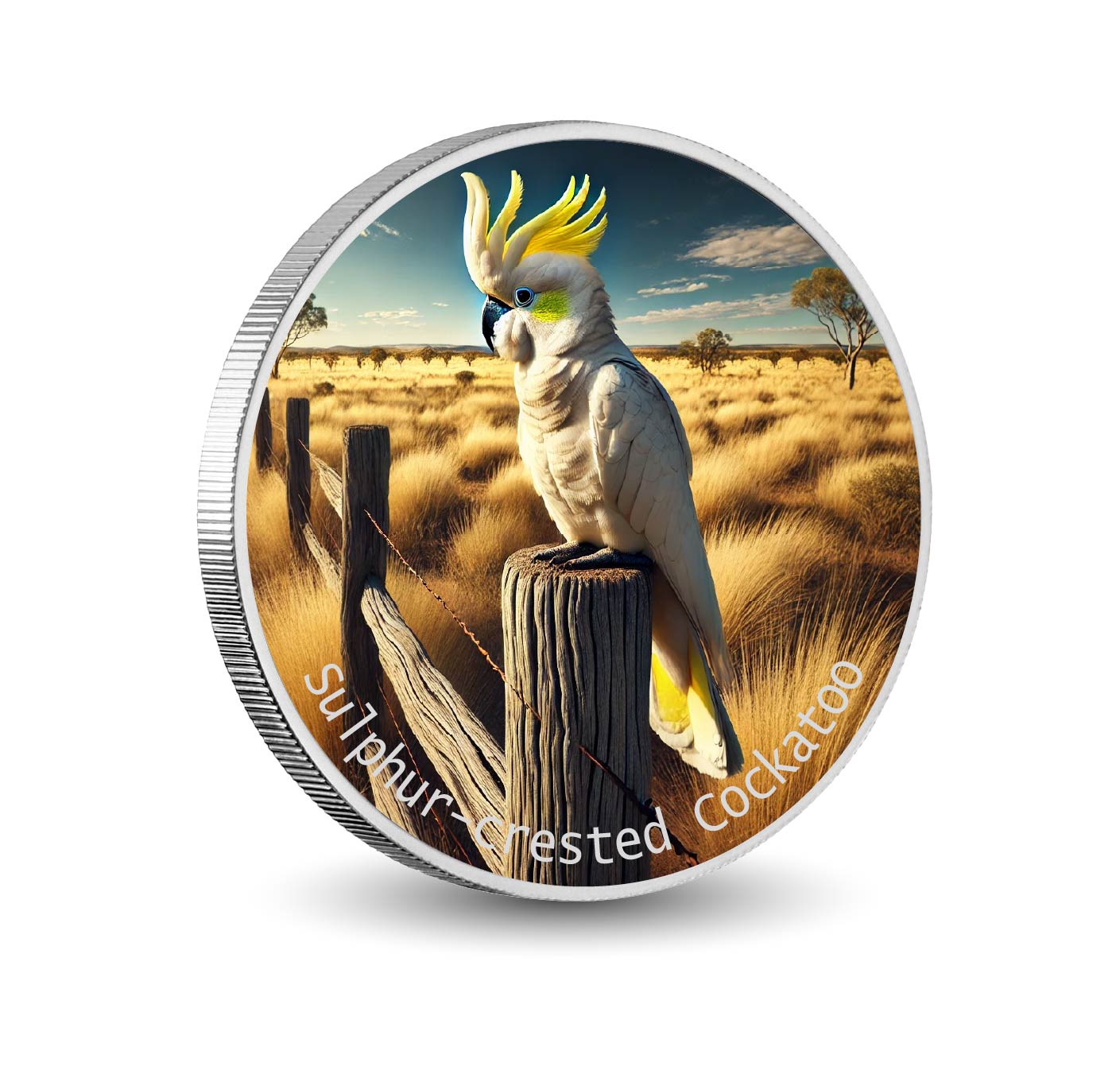 Sentinelle dorée : le cacatoès à huppe jaune 1oz Argent coloré