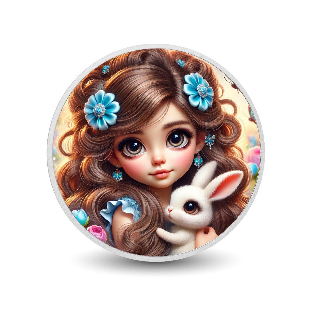 Luna et son petit lapin 1oz Pièce colorée en argent