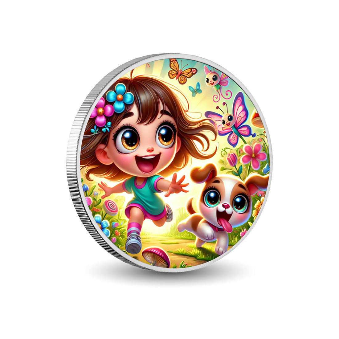 Course-poursuite joyeuse sous le soleil  1oz Pièce colorée en argent