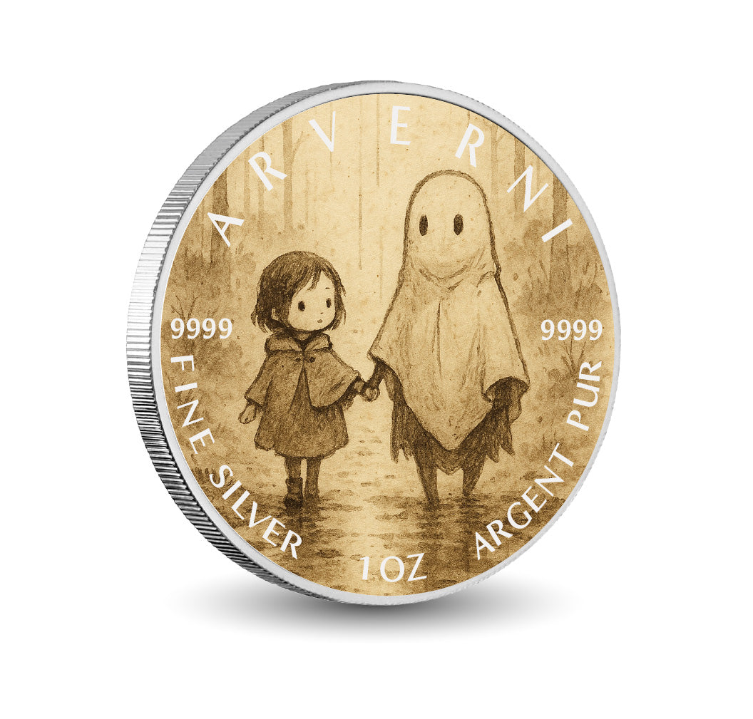Pièce de monnaie de 1 oz en argent fin coloré « Promenade fantomatique : murmures de bonté »