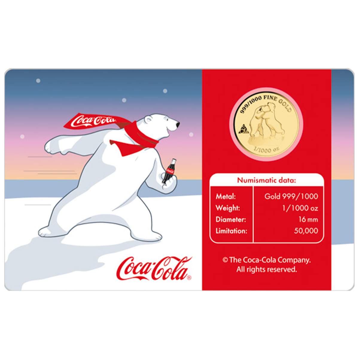 Coca-Cola Bear 999 Fine Gold 1/1000 oz Coin in Card