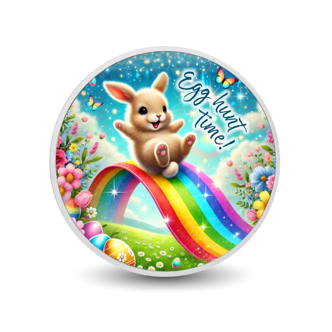 Egg Hunt Time: Rainbow Bunny Joyride 1oz Silver Coin - Arverni Mint