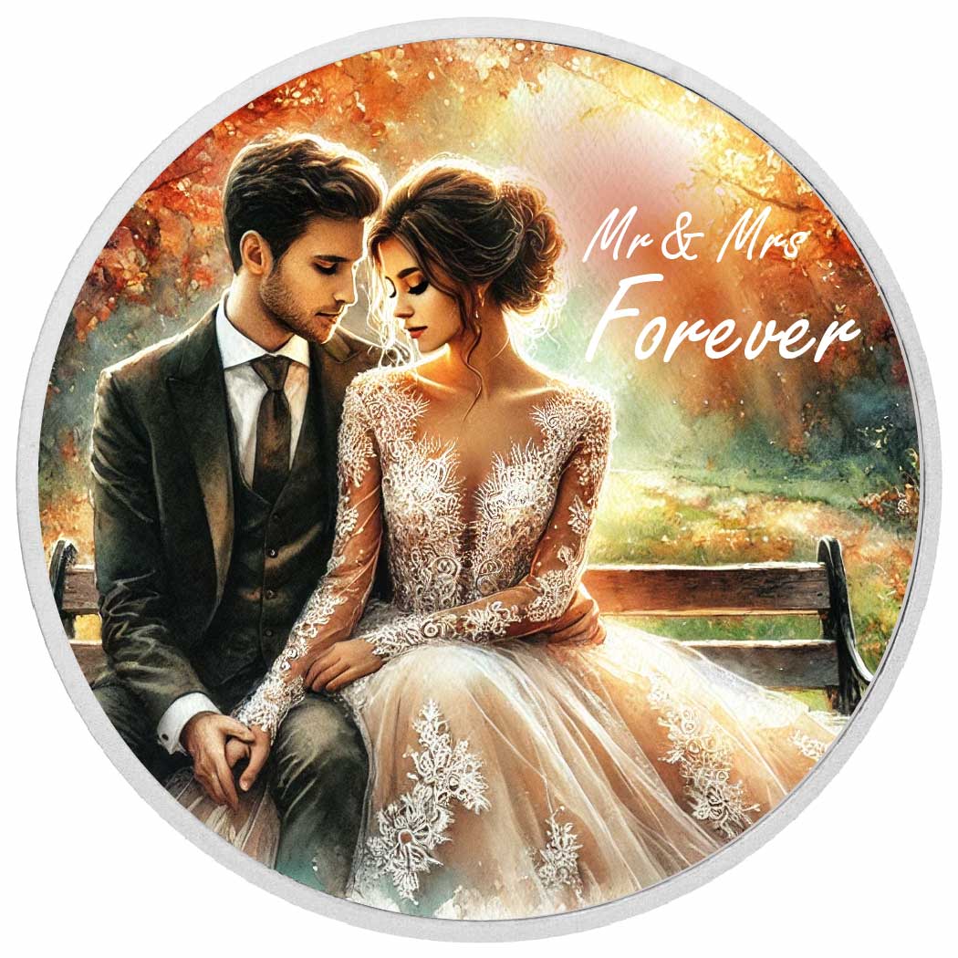 Elegant Wedding Couple - Mr. & Mrs. Forever 1oz Silver Coin - Arverni Mint