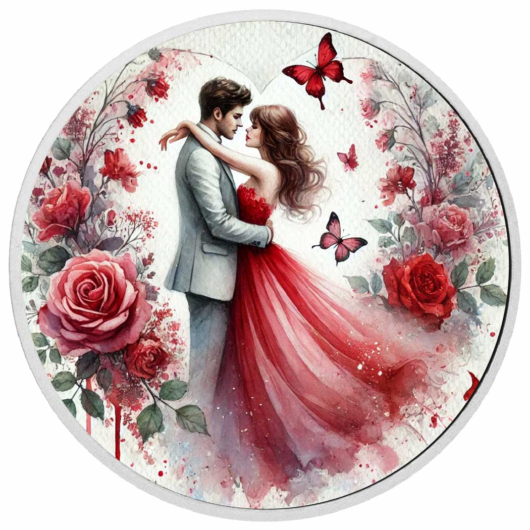 Enchanted Love - Rose Garden Embrace 1oz Silver Coin - Arverni Mint