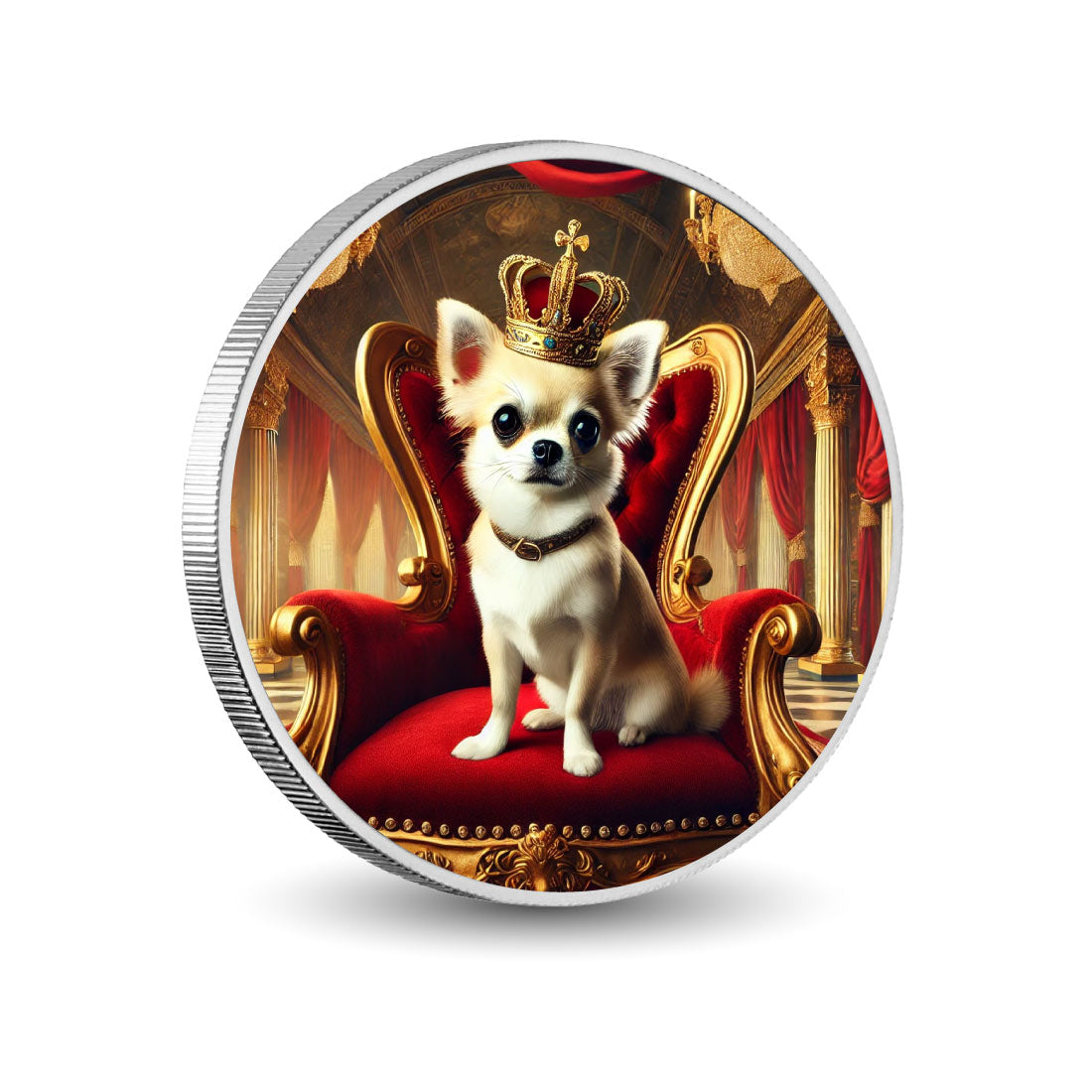 Pattes royales : le chihuahua sur le trône, pièce de 1oz