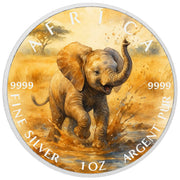 Joyful Splash - Little Elephant of Africa 1oz Fine Silver Coloured Coin