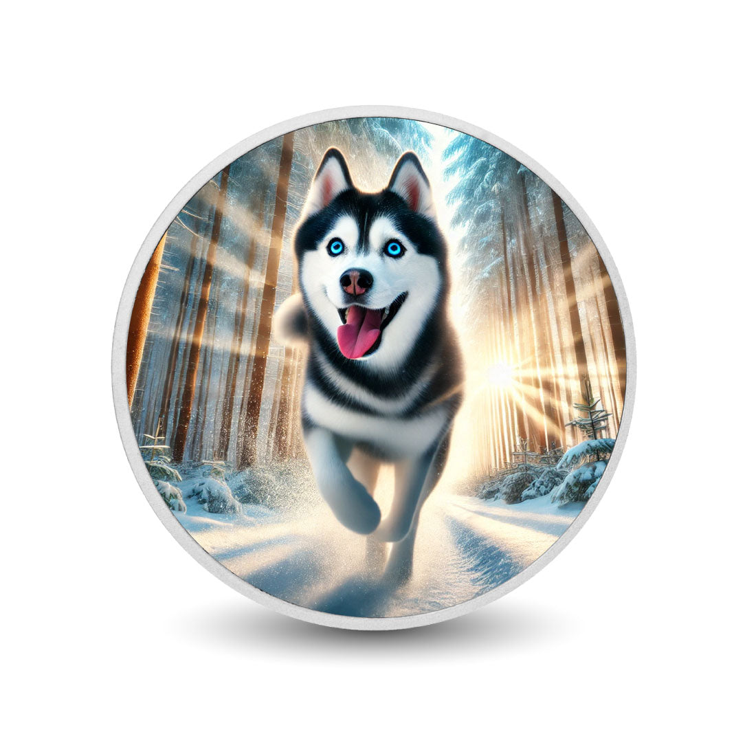 Sprint arctique : la course joyeuse du husky dans l’hiver, pièce de 1oz
