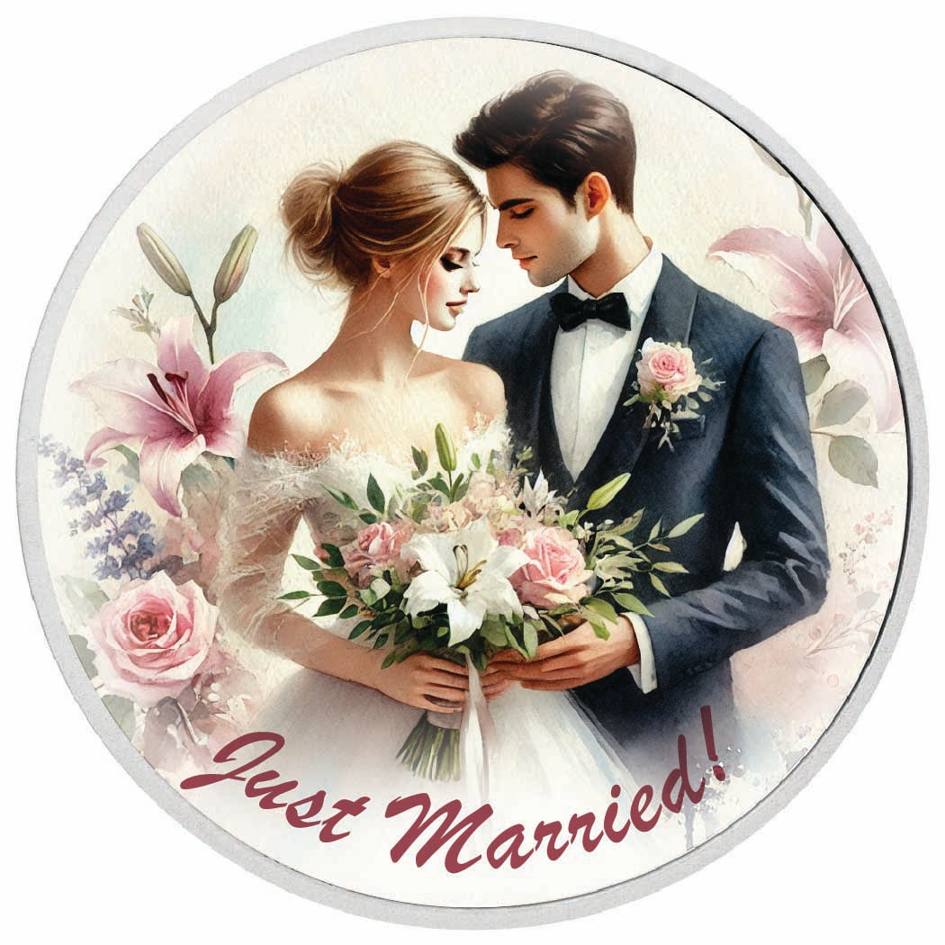 Jeunes mariés - Élégance florale, pièce en argent de 1oz
