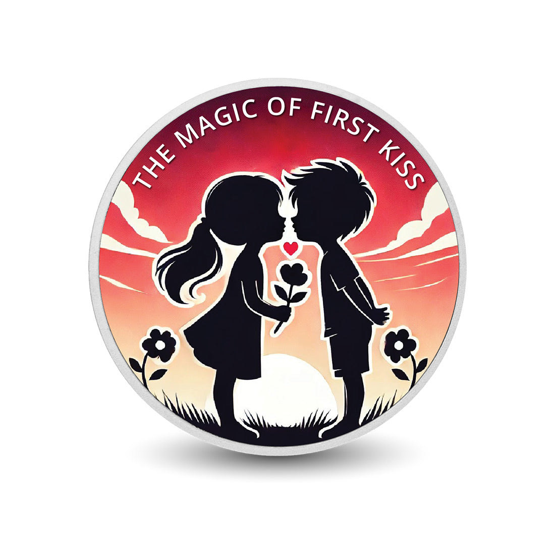 La magie du premier baiser : sérénade au coucher du soleil, pièce colorée en argent de 1oz
