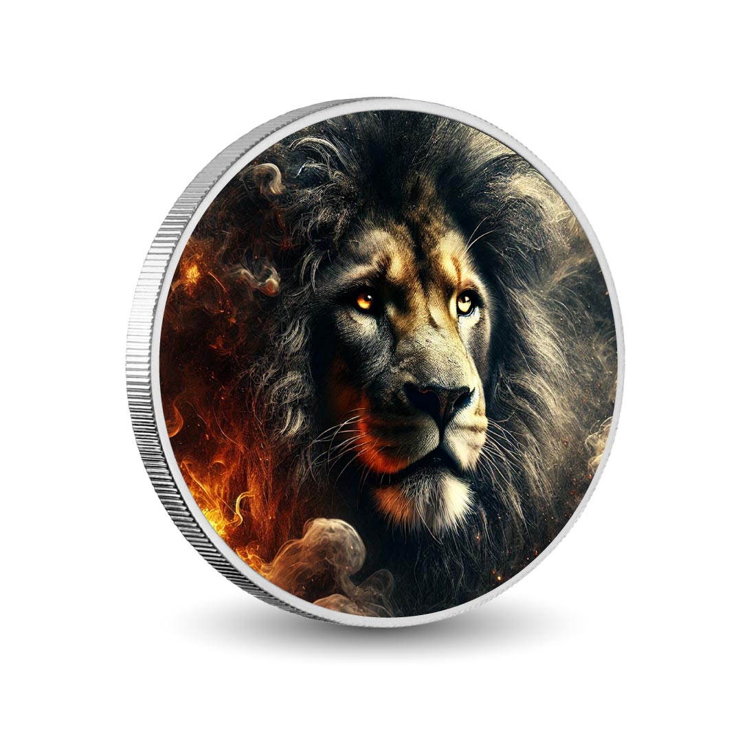 Lion majestueux dans une lueur ardente, pièce colorée en argent de 1oz
