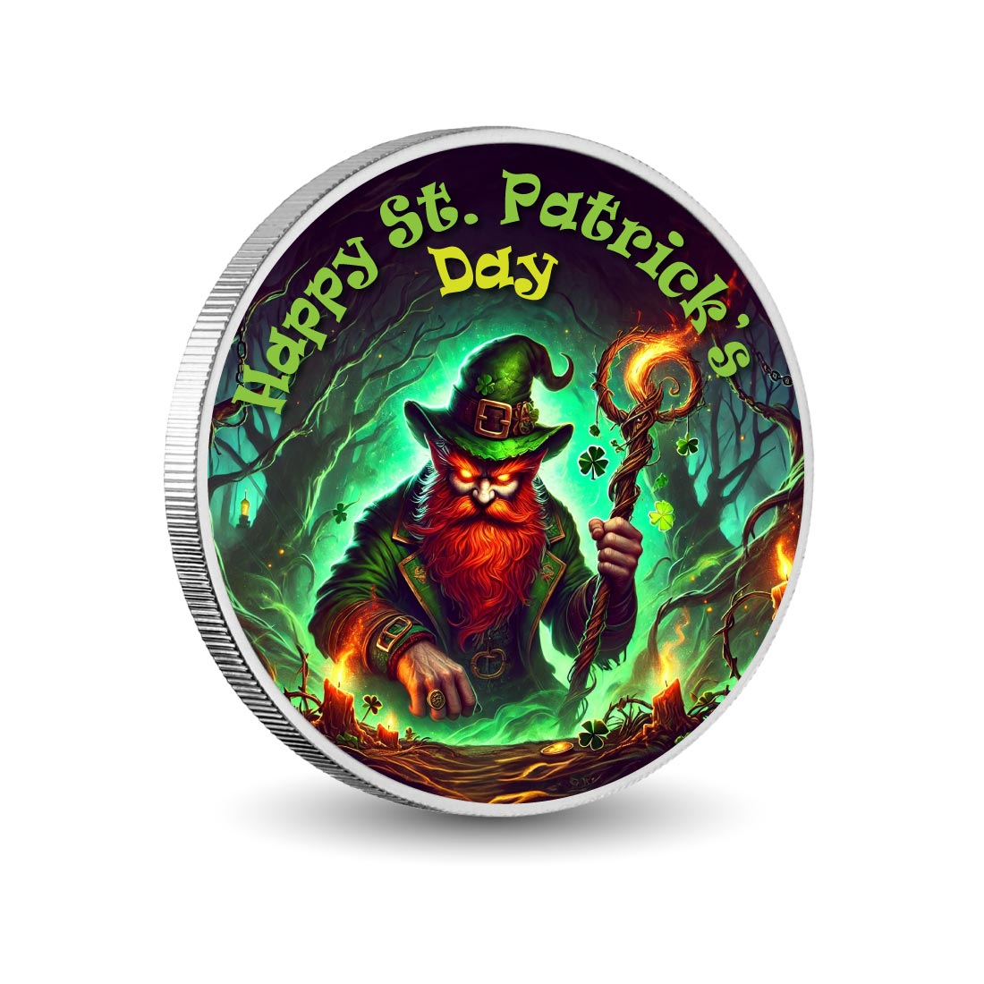 Lutin sorcier de la magie de la Saint-Patrick, pièce colorée de 1oz