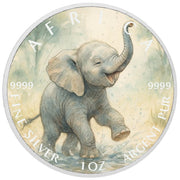 Raindrop Romp - Little Elephant's Delight 1oz Fine Silver Coloured Coin