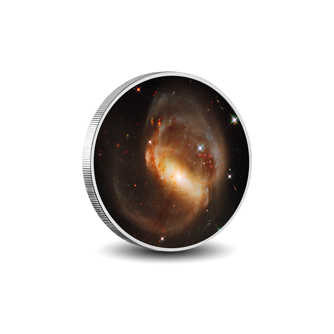 Collision galactique : la danse chaotique de NGC 7319, pièce colorée en argent de 1oz
