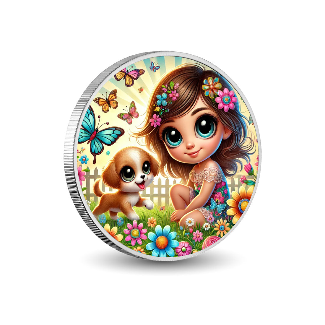 Amis du pré aux papillons 1oz Pièce colorée en argent