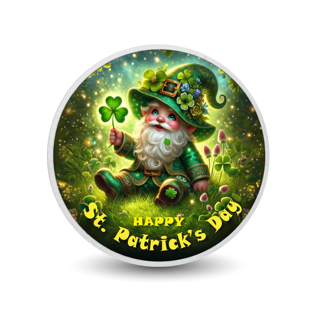 Lutin fantaisiste dans une prairie de trèfles, pièce colorée de 1oz