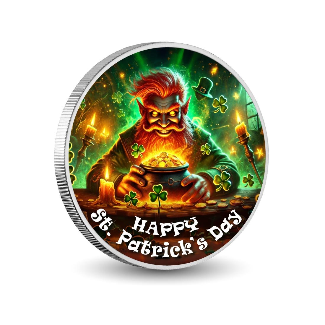 Fiery Leprechaun's Treasure Trove 1oz Coloured Coin - Arverni Mint
