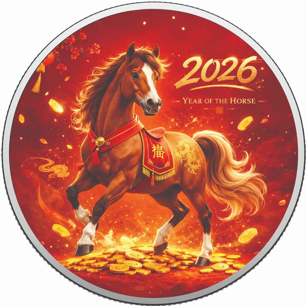 Fortune in Motion - Year of the Horse 2026 1oz 999 Silver BU Colourized