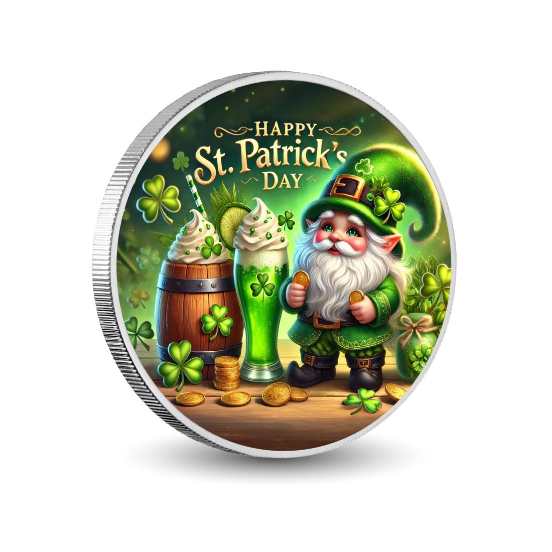 Joyful Leprechaun's St. Patrick's Day Feast 1oz Coloured Coin - Arverni Mint