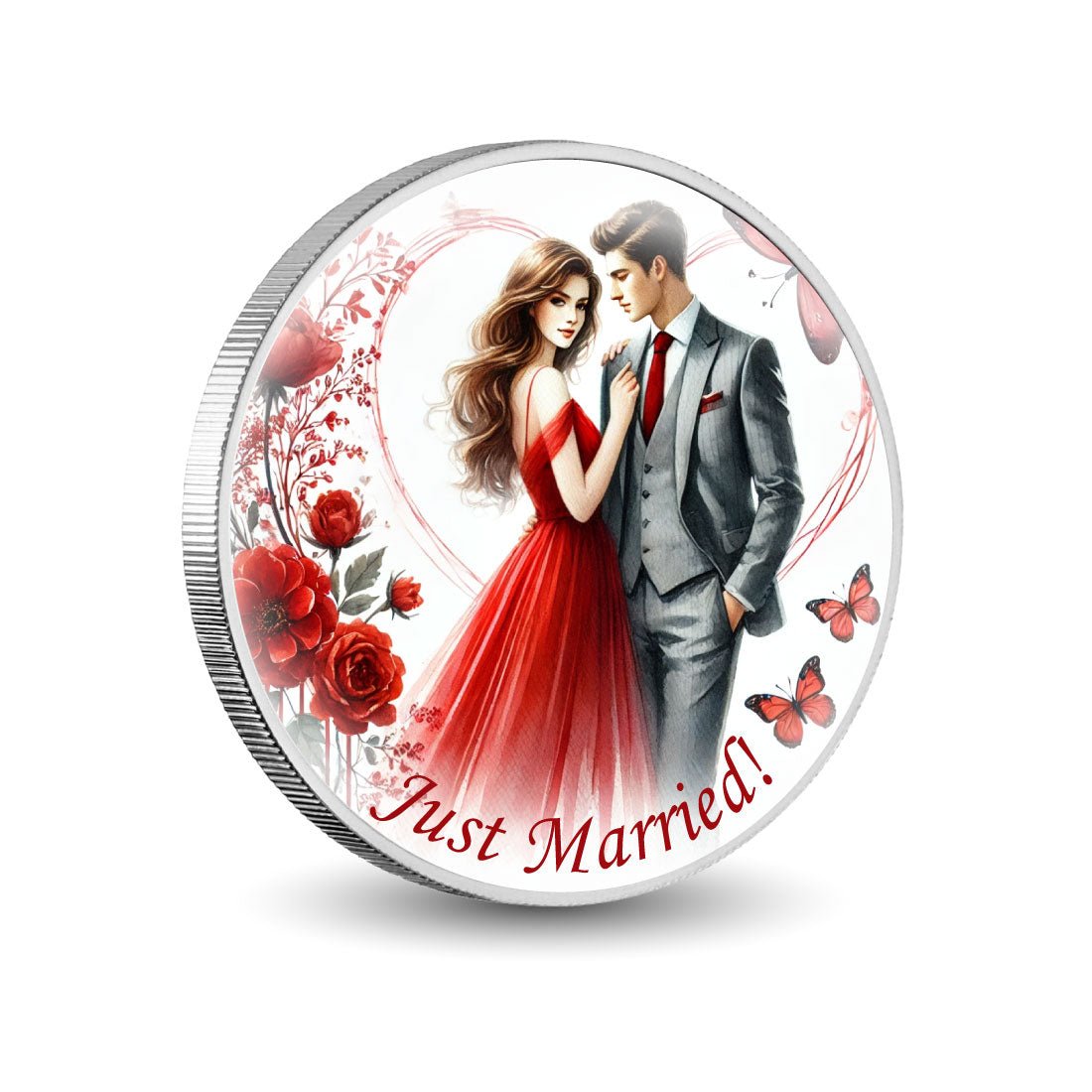 Just Married - Red Elegance Romance 1oz Silver Coin - Arverni Mint
