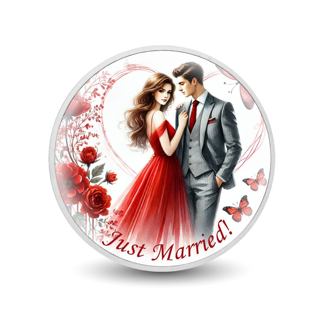 Just Married - Red Elegance Romance 1oz Silver Coin - Arverni Mint