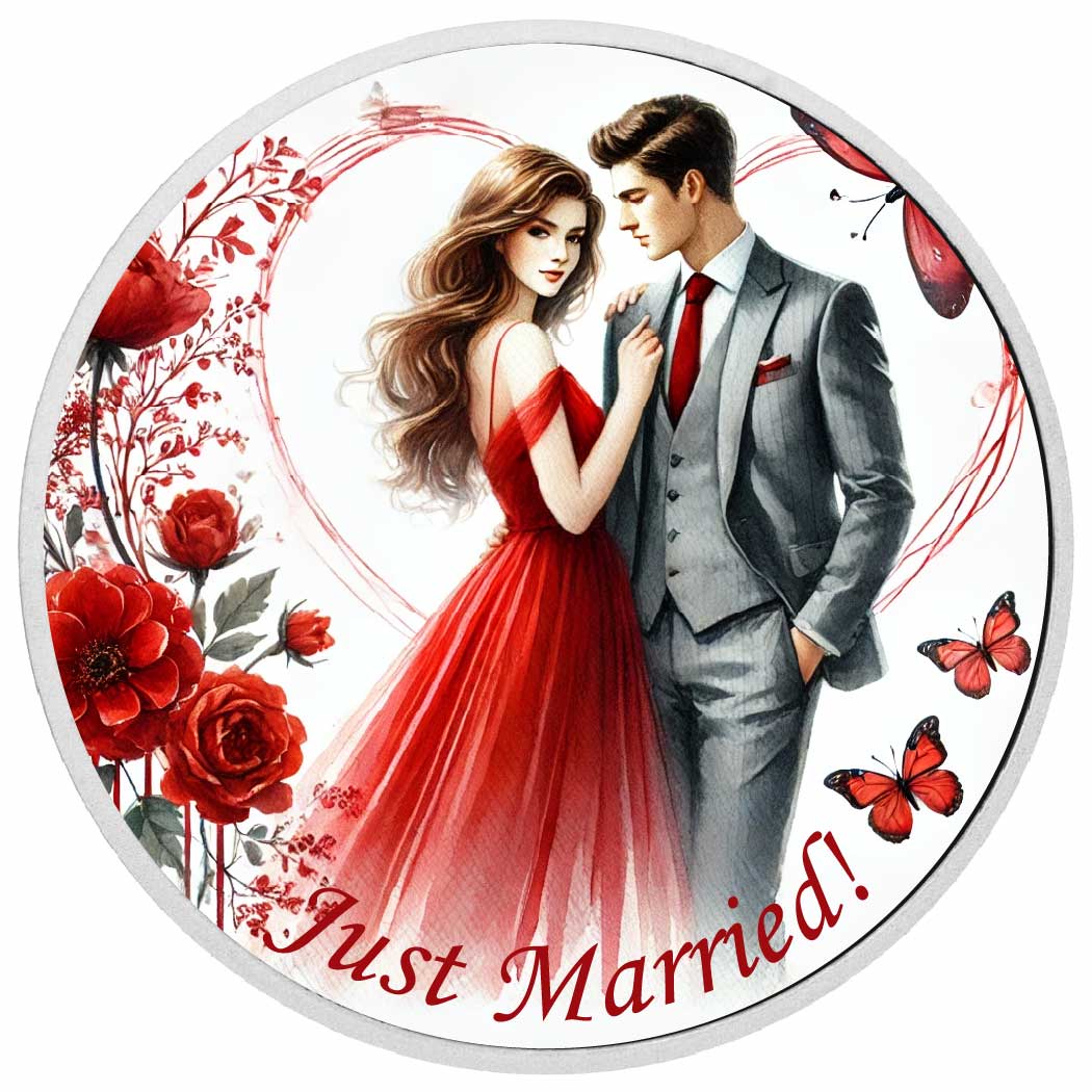 Just Married - Red Elegance Romance 1oz Silver Coin - Arverni Mint