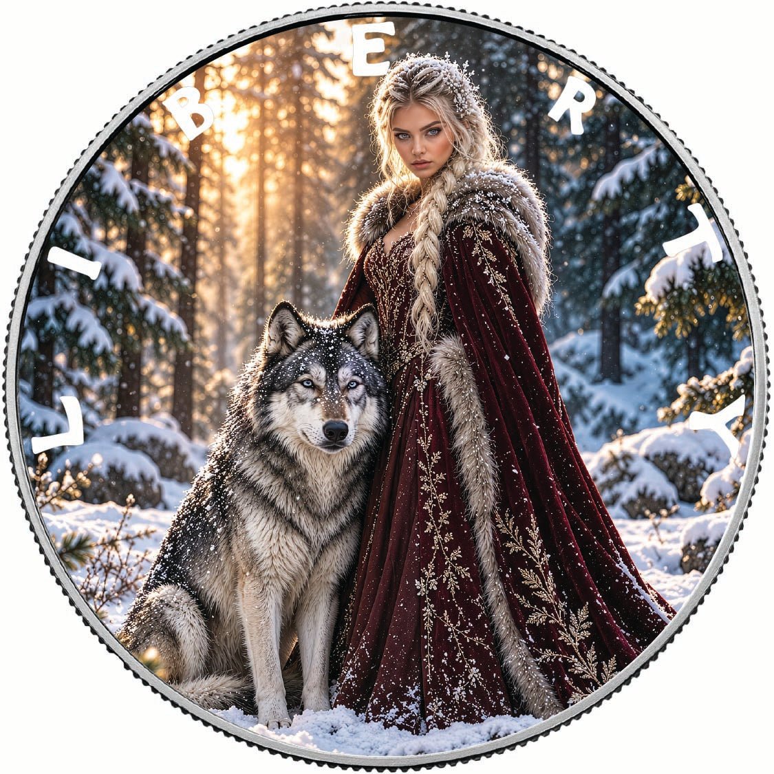 Queen of the Winter Wolves 1oz .999 Fine Silver Coin – Colorized BU Finish - Arverni Mint