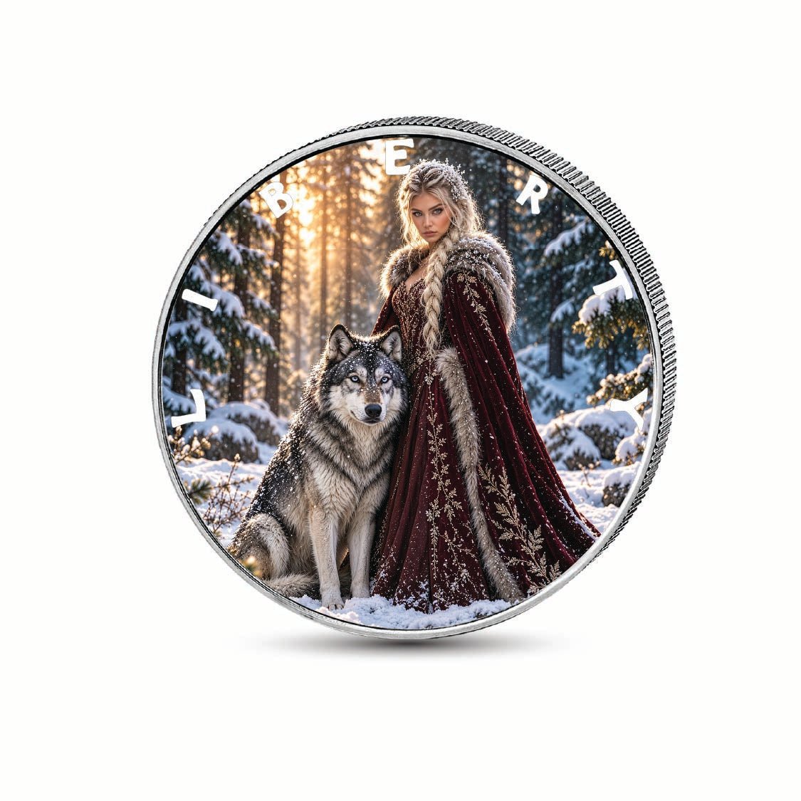 Queen of the Winter Wolves 1oz .999 Fine Silver Coin – Colorized BU Finish - Arverni Mint