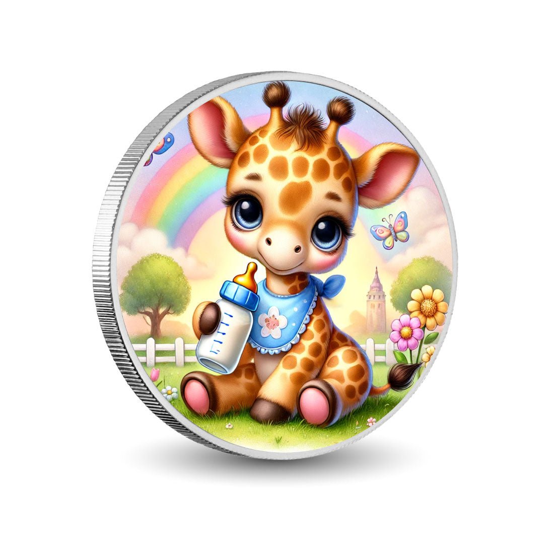 Rainbow Meadow Giraffe 1oz Silver Coloured Coin - Arverni Mint