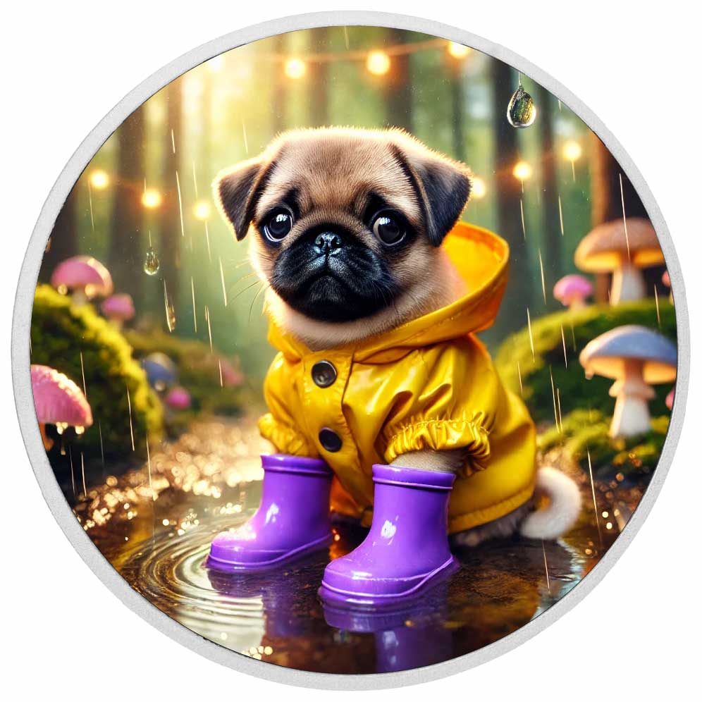 Rainy Day Pug Adventure 1oz Silver Coloured Coin - Arverni Mint