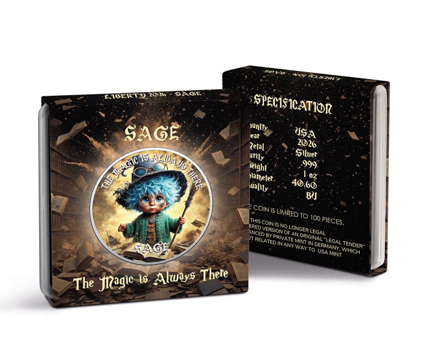 Sage the Spellbound Scholar 2026 1oz 999 Silver BU Colourized - Arverni Mint