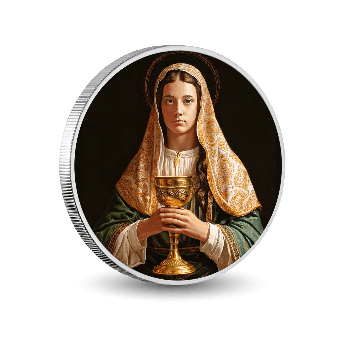 Saintly Woman with Chalice 1oz Silver Coloured Coin - Arverni Mint