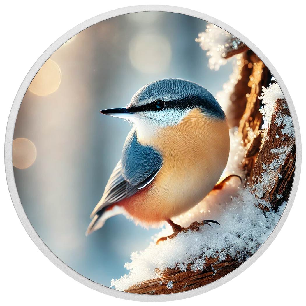 Snowlit Perch: A Nuthatch's Charm 1oz Silver - Arverni Mint