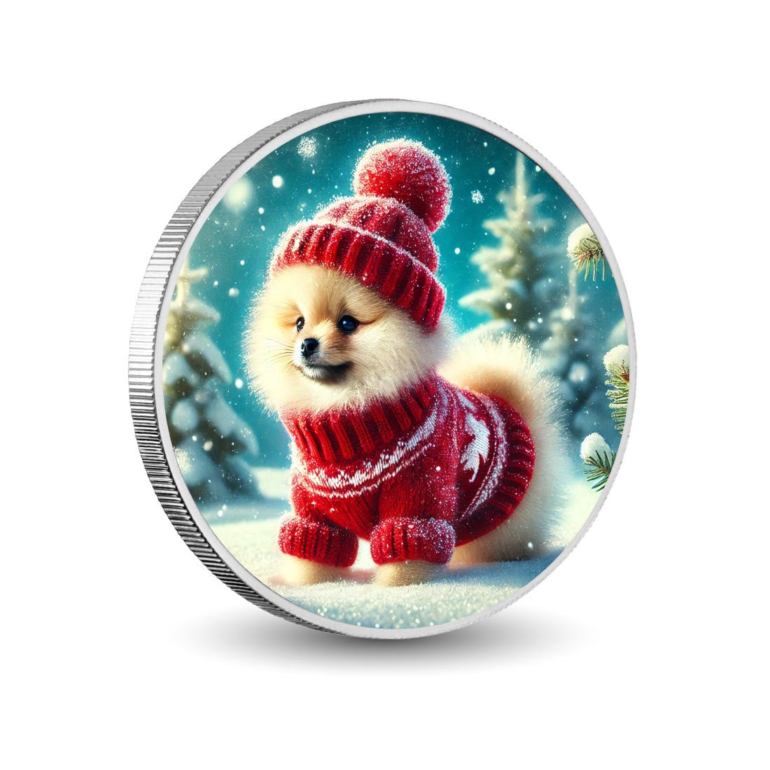 Snowy Style: Pompom Pup in Red 1oz Coin - Arverni Mint