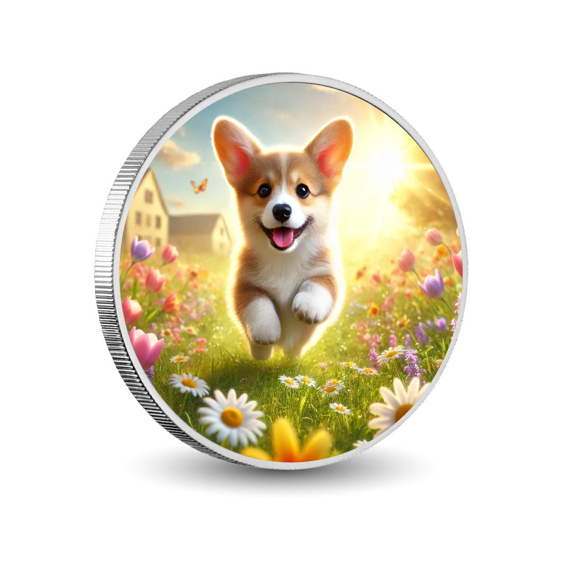 Springtime Sprint: Corgi's Joyful Journey 1oz Coin - Arverni Mint