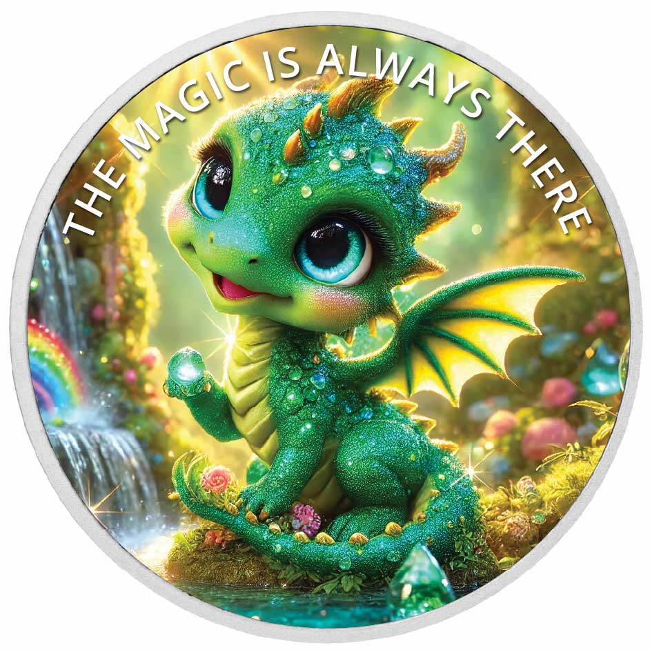The Magic is Always There: Emerald the Rainbow Guardian 1oz Silver Coloured Coin - Arverni Mint