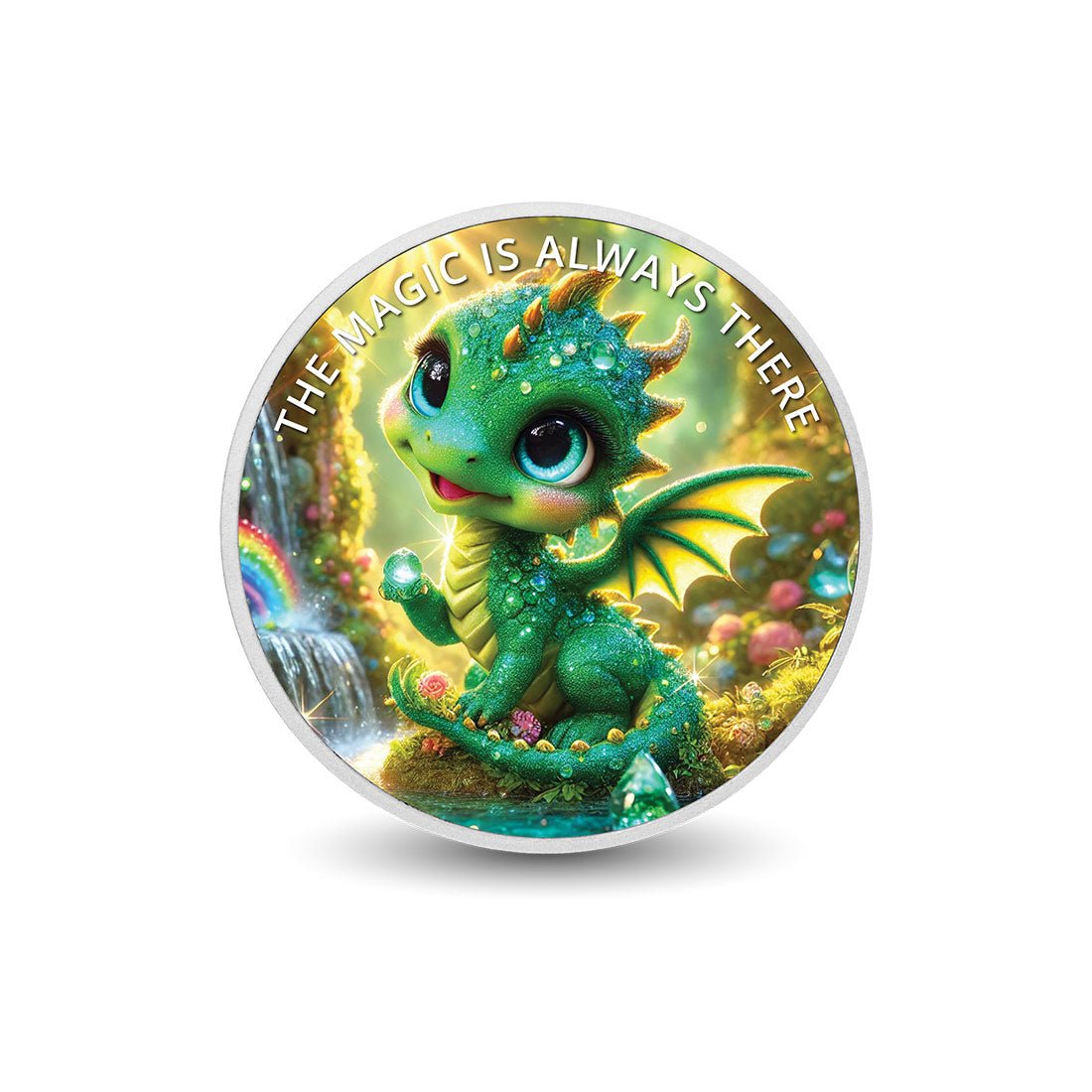The Magic is Always There: Emerald the Rainbow Guardian 1oz Silver Coloured Coin - Arverni Mint