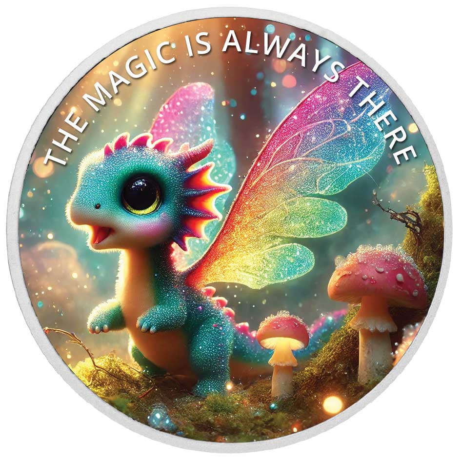 The Magic is Always There: Pixie the Forest Dragon 1oz Silver Coloured Coin - Arverni Mint