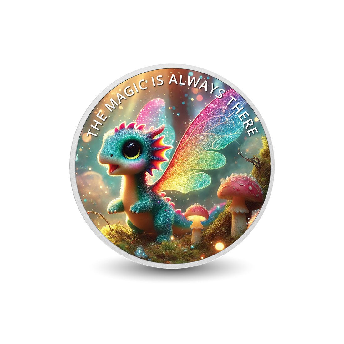 The Magic is Always There: Pixie the Forest Dragon 1oz Silver Coloured Coin - Arverni Mint