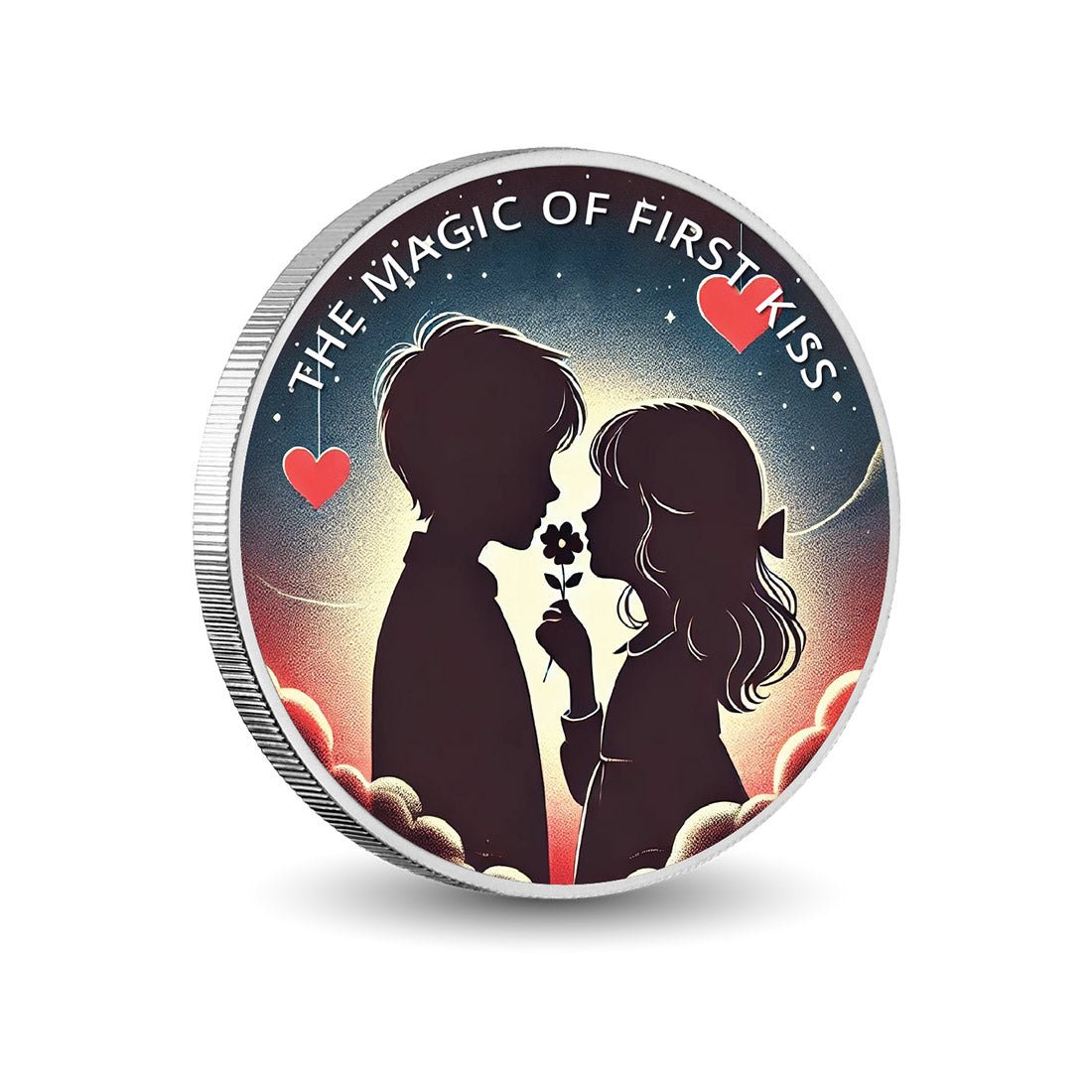 The Magic of First Kiss: Starlit Romance 1oz Silver Coloured Coin - Arverni Mint