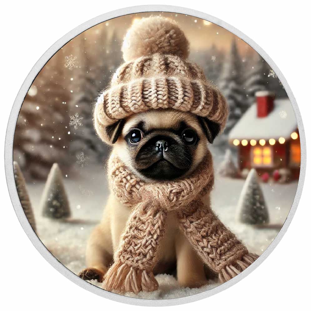 Winter Wonderland Pug 1oz Silver Coloured Coin - Arverni Mint