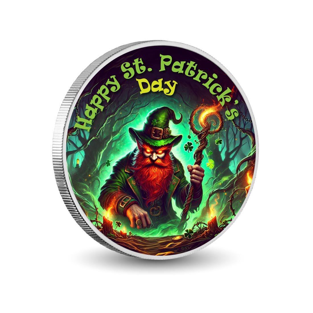 Wizardly Leprechaun of St. Patrick's Day Magic 1oz Coloured Coin - Arverni Mint